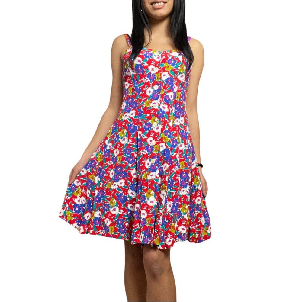 Vintage 1970s Robbie Bee Union Label Button Down Floral Knee Length Summer Dress
